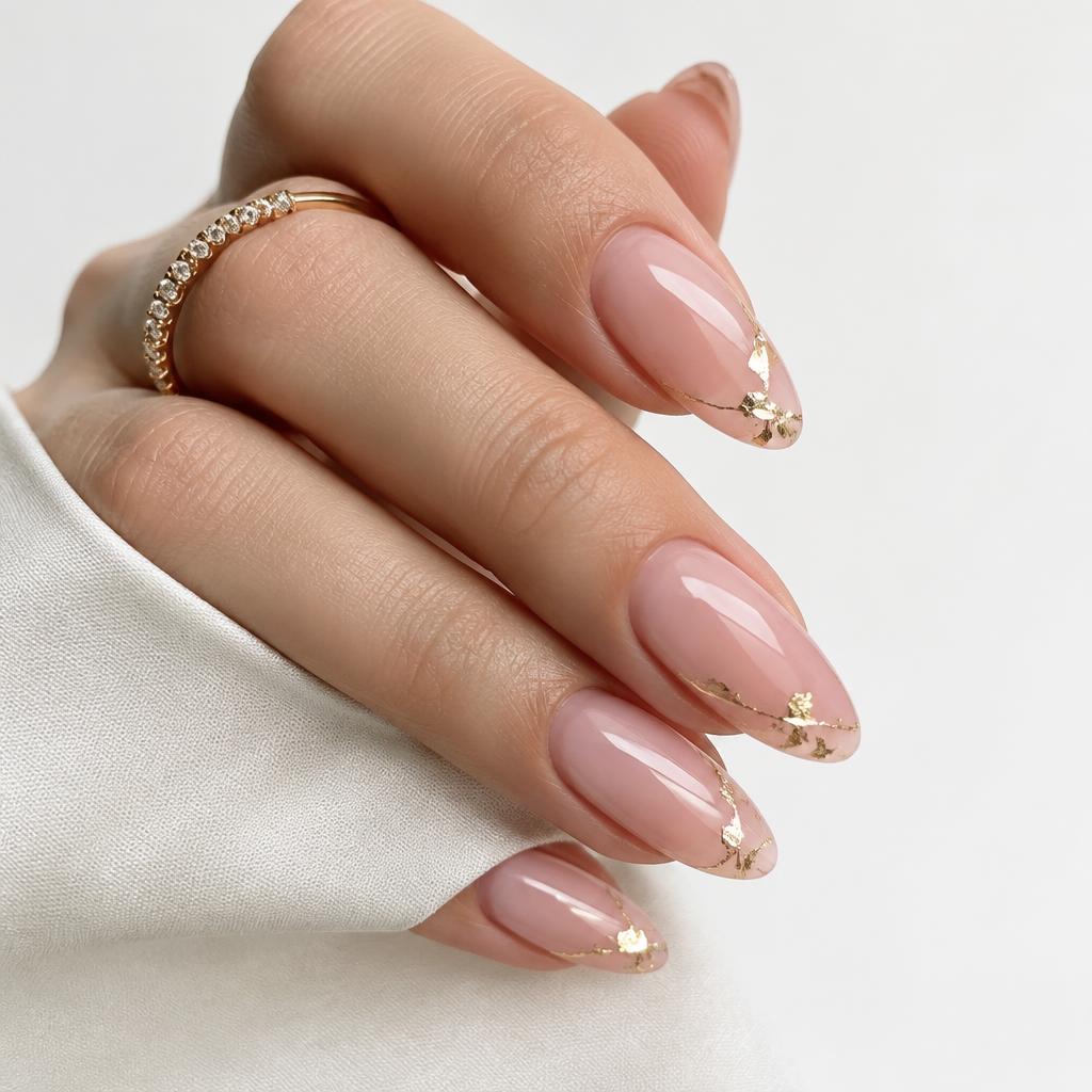 Elegant blush pink manicure with gold foil accents